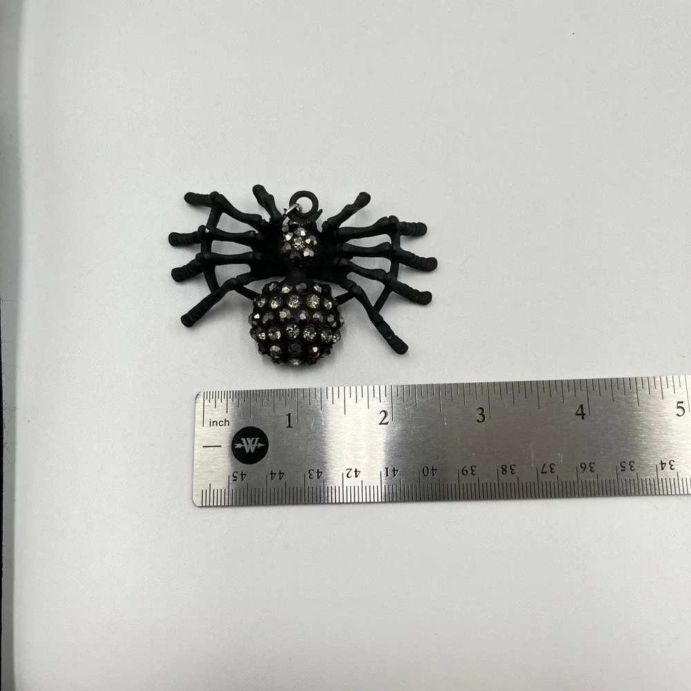 VTG Black Spider Pendant Rhinestone Gothic Halloween Statement Jewelry Charm Y2K